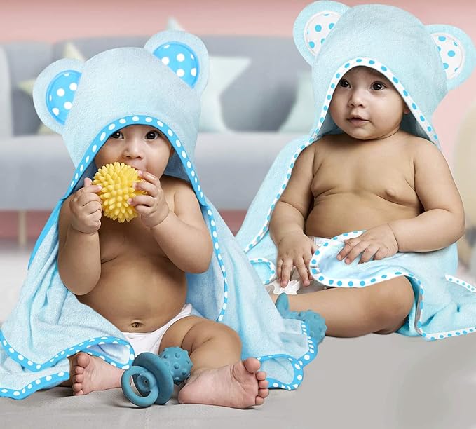 Set of 2 Hooded Baby Towels – Blue – Luxurious, Large and Super Absorbent – 30 x 30 Inch – Soft and Suitable for Infants, Toddlers and Kids – 400 GSM