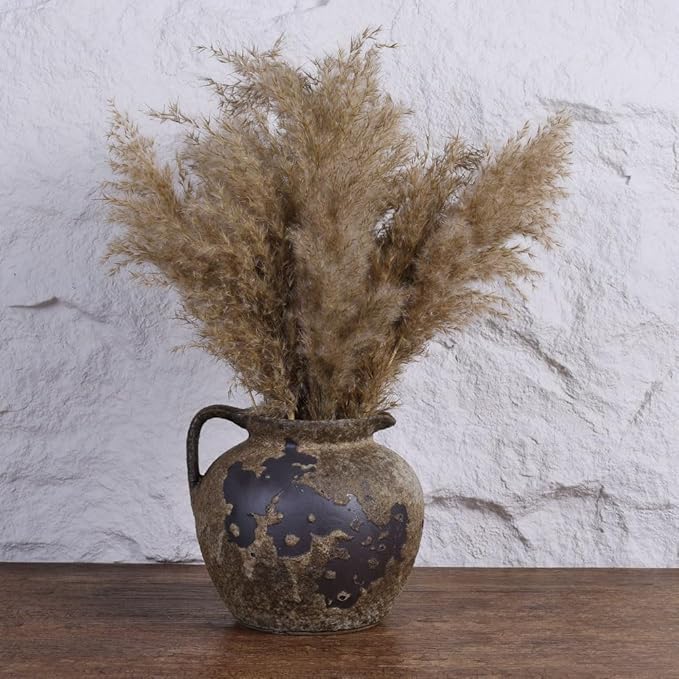 Wabi Sabi Rusty Vintage Vase, 7.9" Tall Wabi Sabi Decor Rustic Farmhouse Pottery Vase for Centerpiece, Textured Pottery Flower Vases for Home Decorative, Table, Living Room, Bedroom, Bathroom, Kitchen