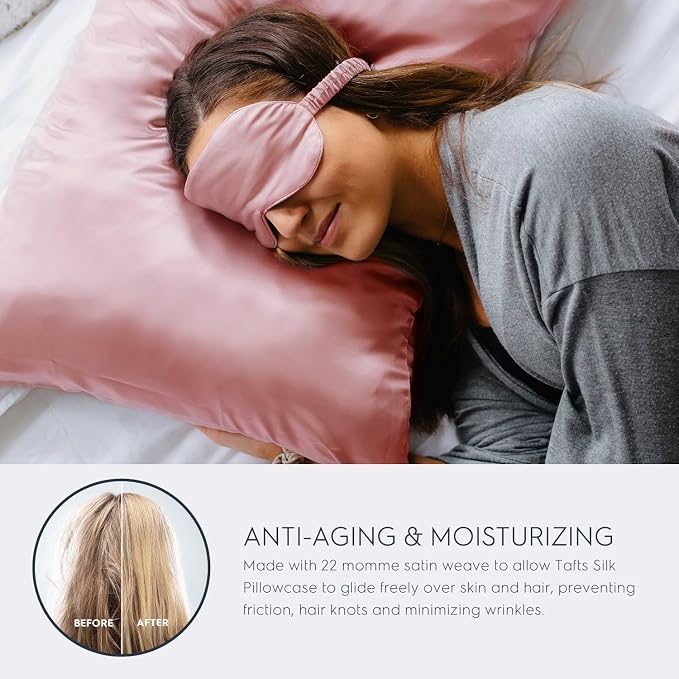 TAFTS 22mm 100% Pure Mulberry 6A Silk Pillowcase for Hair & Skin with Envelope Closure, No Zipper, Cooling, Natural, Organic, Double Sided Pillow Case(Pink, King 20"x36", 22 Momme 1pc)