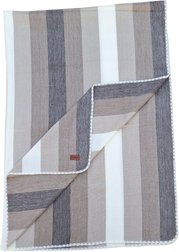 Alpaca Wool Throw Blanket, Natural Beige Striped, Queen (95" x 65") | Cozy, Ultra-Soft & Naturally Warm, Lightweight & Breathable, Non-Itchy, Perfect for Sofa, Bed or Travel
