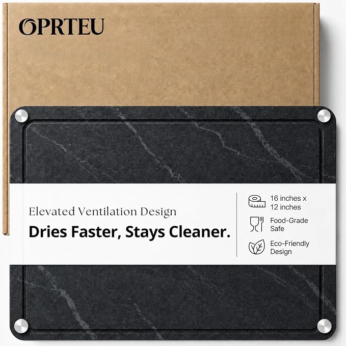 Large Stone Drying Mat for Kitchen Counter - 16”*12” Marble Veining Quick Drying Fast Absorbent Drying Mat, Natural Diatomaceous Earth Dish Drying Mat