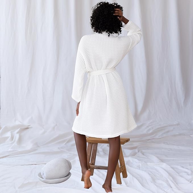 Womens Kimono Waffle Robe - Lightweight 100% Turkish Cotton Housecoat for All-Day Lounging - Bathrobe for Shower