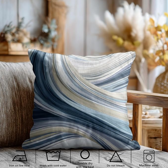 Shrahala Serene Fluid Art Decorative Throw Pillow Cover, Calm Hues Minimalist Square Pillowcase Blended Double-Sided No Inserts for Bedroom Living Room Set of 2 (22 X 22 in)