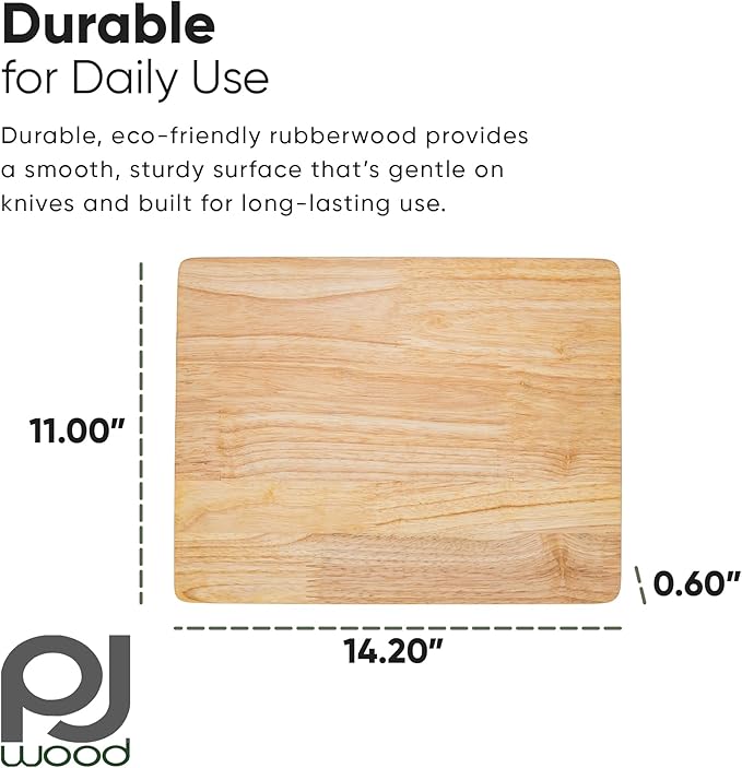PJ Wood Rubberwood 11" x 14" Chopping Board for Cutting Fish and Vegetables, Dual Use as Serving Platter for Cheese, Meats and Other Appetizers