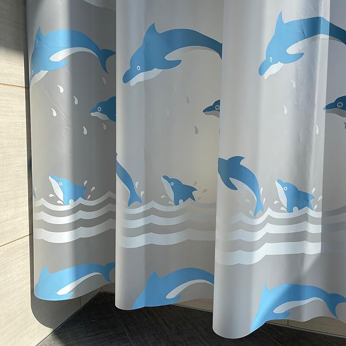 Plastic Shower Curtain Liner, Premium EVA 6G Dolphin Shower Curtain, Shower Curtains for Bathroom with 3 Magnetic Weights and Rustproof Grommets (Dolphin, 72x72 in)