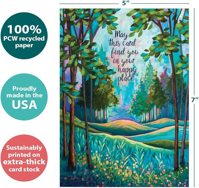 Tree-Free Greetings - Birthday Cards - Artful Designs - 1 Card + Matching Envelope - Made in USA - 100% Recycled Paper - 5"x7" - Happy Place (GO65464)