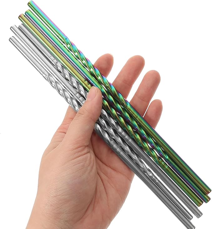 OSALADI 7pcs 304 Stainless Steel Reusable Straws Set for Tumblers, Colorful and Natural Metal Juice Drinking Straws with Cleaning Brush, Party and Birthday Supplies