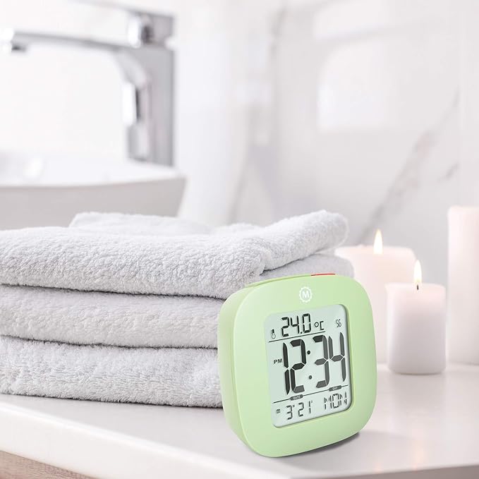 MARATHON Compact Alarm Clock with Temperature and Date (Pistachio Green)