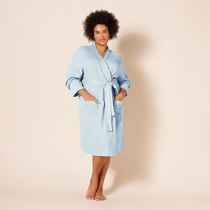 Amazon Essentials Women's Lightweight Waffle Full-Length Bath Robe with Pockets (Available in Plus Size)