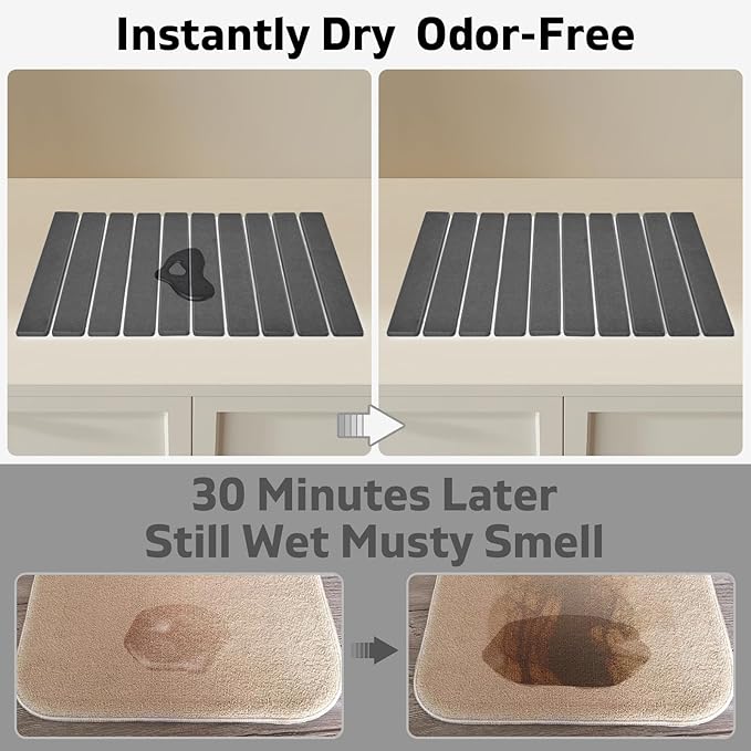 Large Stone Dish Drying Mat for Kitchen Counter, Quick Dry Dish Drying Mats, Foldable Absorbent Diatomaceous Earth Mats for Plate Rack Bottles Cups, Match Any Countertop (Dark Gray 24"×16" & 8"x4")