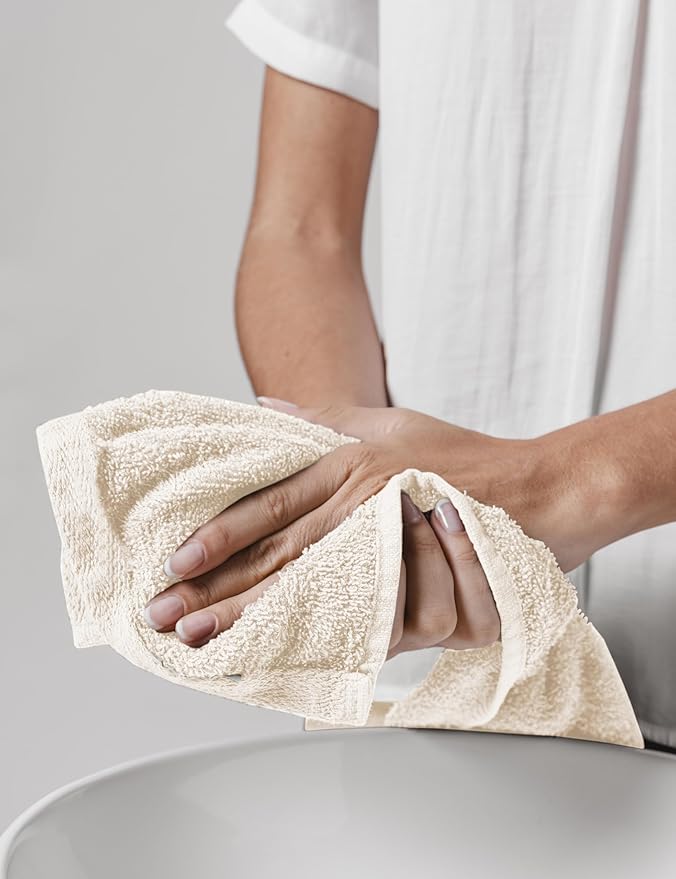 100% Organic Cotton Towels 650 GSM Plush Feather Touch Quick Dry Wash Cloth, Pack of 24 GOTS Certified, Oeko-Tex Green Certified, Organic Cotton Wash Cloth, 13"X13"