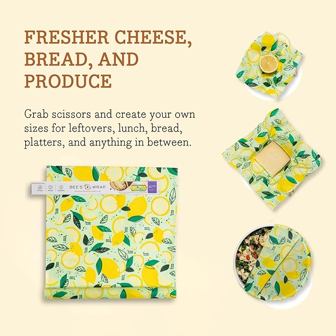 Bee's Wrap - Limited Edition - Beeswax Wraps for Food - Cut to Size 14x52" Beeswax Wrap Roll - Plastic Free Made in USA Reusable Natural Food Wrap - Fresh Squeeze Print