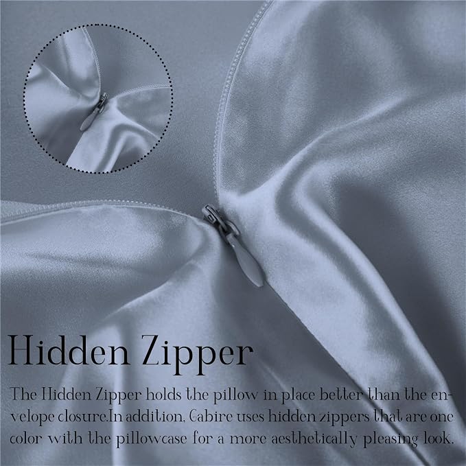 Gabire Mulberry Silk Pillow Cases for Hair and Skin Prevent Acne Pillowcase Both Sides Real Silk Pillowcases Organic Silk Pillow Cases with Hidden Zipper, Dusty Blue, Standard (20"×26")