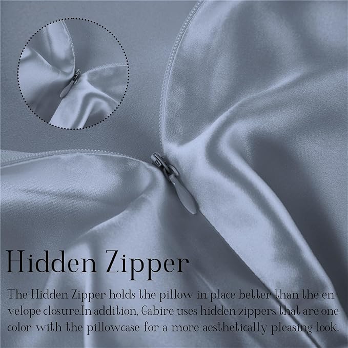 Gabire Mulberry Silk Pillowcases Set of 2, Both Sides Real Silk Pillow Covers for Hair and Skin Prevent Acne Pillowcase Organic Silk Pillowcase 2 Pack with Hidden Zipper, Dusty Blue, King (20"×36")