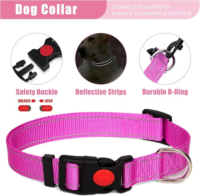 No Pull Dog Harness Adjustable Collar & Leash Set - Dog Halter Harnesses Collapsible Bowls & Poop Bag Dispenser Muzzle ID Tags Toys Fits Small Medium Large Dogs (Pink-S)