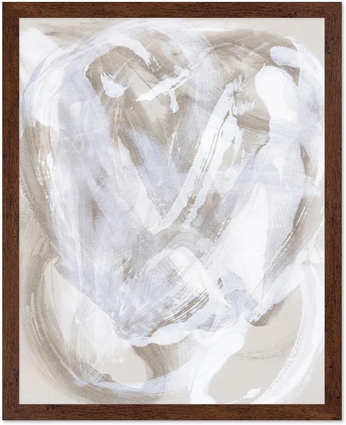 Monem Art Neutral Beige Abstract Brushstroke Painting Print - Scandinavian Minimalist Modern Art Poster - Wall Decor for Living Room or Bedroom - 16x20 Brown Framed Wall Art by Mareike Bohmer