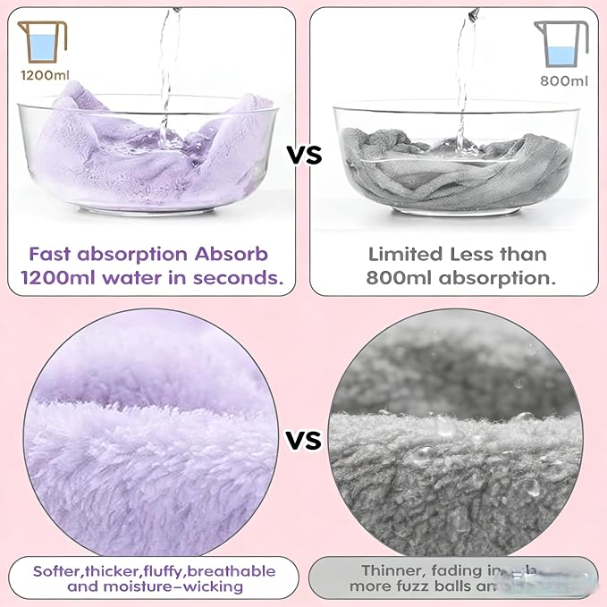3 Pack Microfiber Hair Towel Wrap for Women, Fast Drying Hair Turban with Button, Anti-Frizz Large Hair Towel for All Hair Styles, Soft & Absorbent Hair Drying Towel