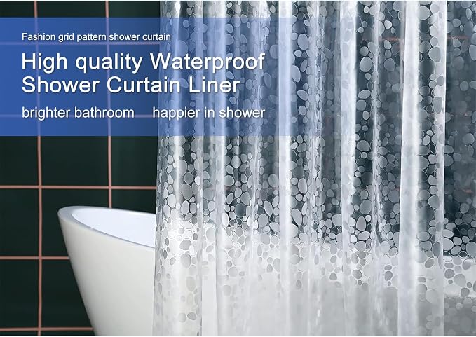 60 inch Height Shorted 8G Waterproof Shower Curtain Liner, Pebble Pattern, 3 Heavy Duty Magnets, Premium EVA Material Not PVC(72W x 60H)
