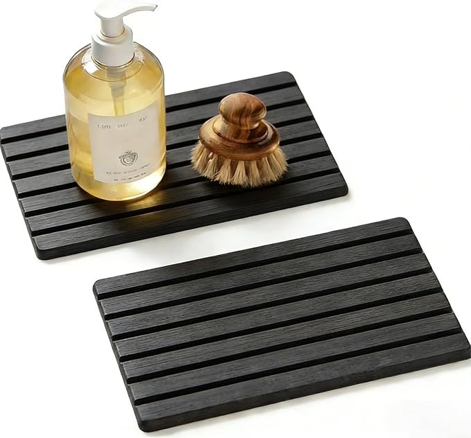 2 PCS Water Absorbing Diatomite Coasters, Stone Drying Mat for Kitchen Counter, Quick Dry Stone Mat Trays for Bathroom Kitchen Counter, Soap Dish Tray Used for Hand Soaps (Dark Gray-B, 8.3" x 4")