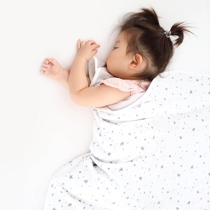 Woolino Toddler Blanket - Merino Wool and Organic Cotton Baby Blanket for Girls and Boys - 4 Season - 52.5” x 40” - Stars Gray