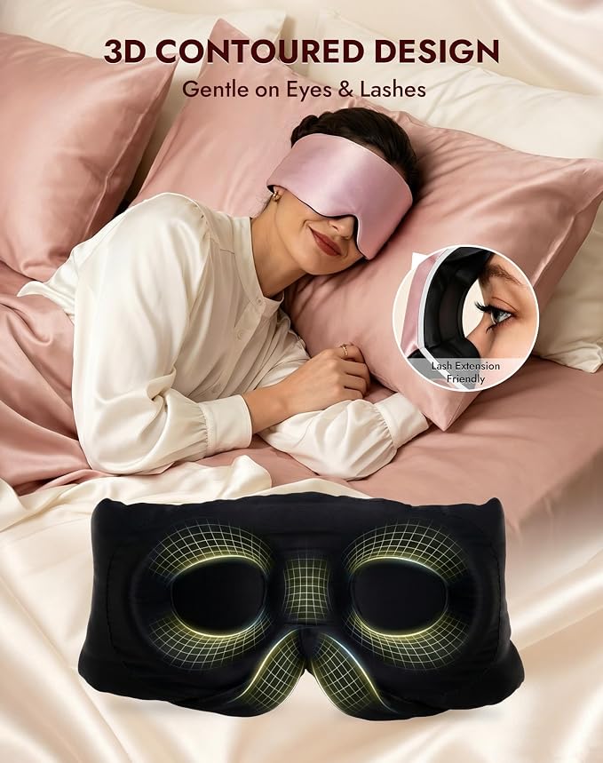 SilkSilky Silk Sleep Mask for Side Sleepers - 22 Momme 100% Mulberry Silk, Wide Face-Hugging 3D Eye Mask for Total Blackout, Zero Pressure & Adjustable Band for Women Men (Pale Mauve)