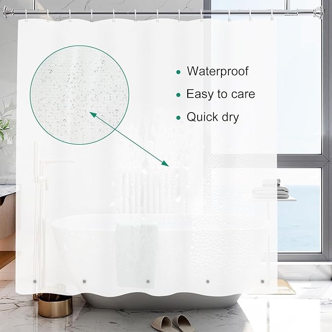 Short Shower Curtain Liner 60 Inch Length, Frosted PEVA Plastic Waterproof Opaque Shower Liner with 3 Stronger Magnets, No Smells with Rustproof Grommets (72" W x 60" L)