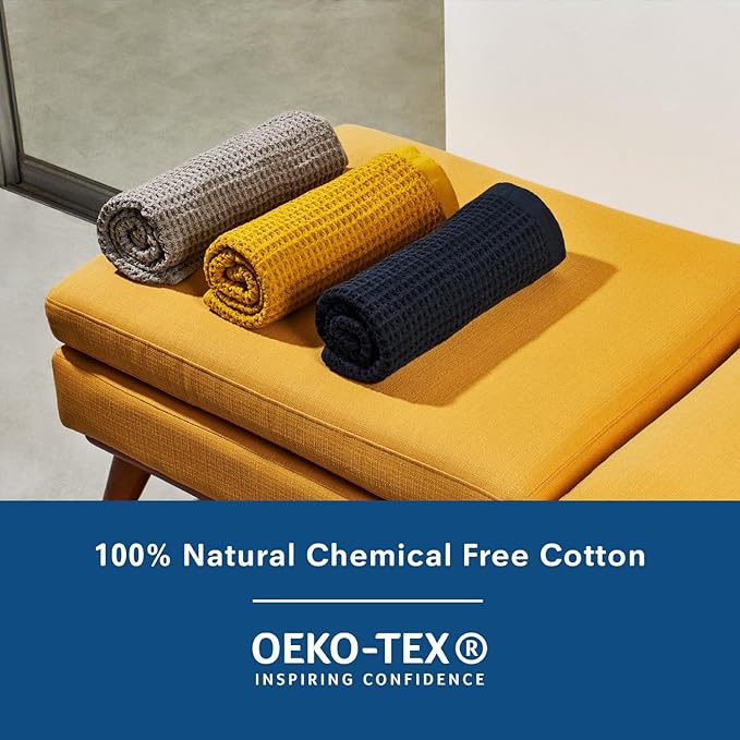 ONSEN Supima® Waffle Bath Towel Set, Quick Dry Lint Free 100% USA Cotton, Bath Hand and Face Towel Bundle, 3 Piece (Oatmeal, Bath Towel Set)