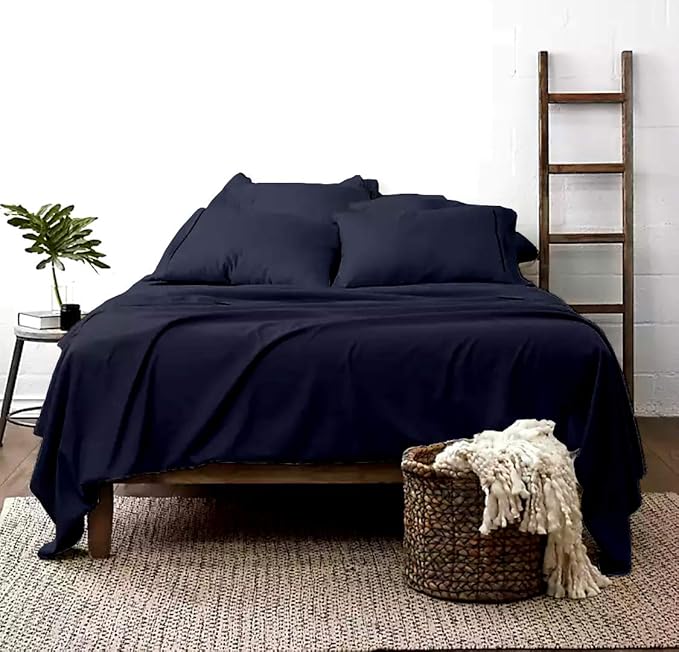 100% Real Certified Organic Cotton Bedsheet Set, Split Head King 34" Split Size 6 Piece 1000 Thread Count Sheets Sets, [1 Fitted + 1 Flat + 4 Pillowcases], Extra 24" Deep Pocket Navy Blue