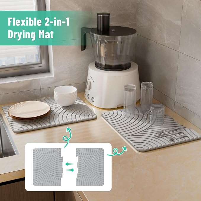 NiHome Large Stone Drying Mat for Kitchen Counter, 24"x16" Quick Dry Diatomaceous Earth Kitchen Mats - Fast Absorbent Non-Slip Dirt-Resistant Stone Dish Drying Mat for Dishes Bottles Cups Bathroom