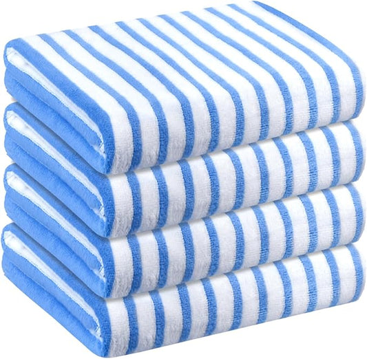 JML Microfiber Beach Towels, 4 Pack, 30" x 60", Cabana Stripe, Soft, Absorbent, Quick Dry Large Bath Towel Set for Adult, Travel, Summer Pool Party, Sport, Swimming, Yoga, Camping, StripeBlue