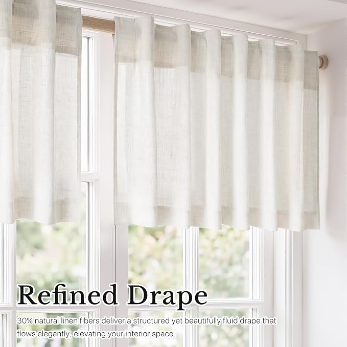 NICETOWN Linen Kitchen Curtains 18 inch Long, Light Filtering Privacy Small Cafe Curtains 55" W, Linen Textured Elegant Short Window Treatments for Farmhouse Home Decor