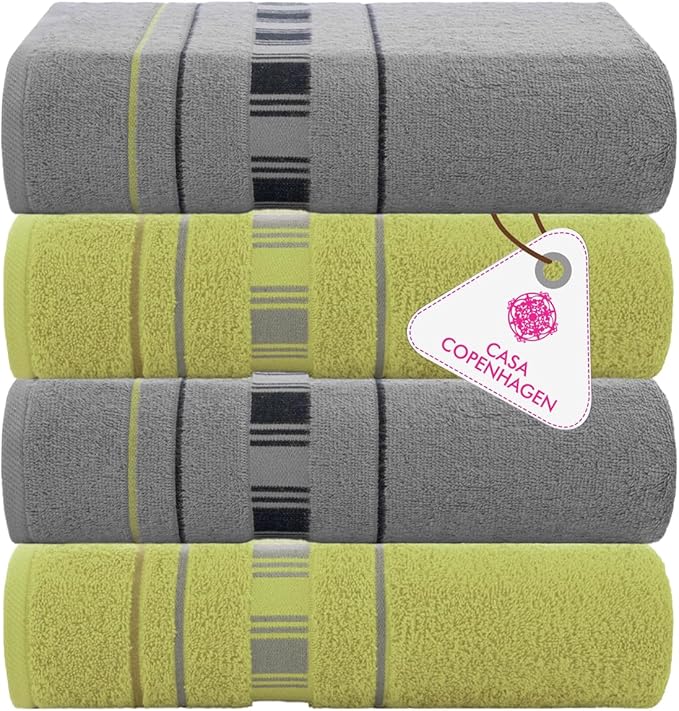 CASA COPENHAGEN X Line 4Pcs 100% Egyptian Cotton Designer Hand Towels Gift Set- Grey - Green 600 GSM, 28"x16", 4Hand Towels for Bathroom Set for Women & Men