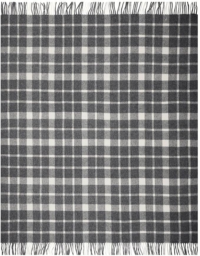 Superfine Alpaca Wool Throw Blanket - Lightweight Alpaca Merino Wool Throw Blankets | Soft Peruvian Alpaca Blanket Wool Blanket Scottish Design 70" x 60" (Gray/Ivory)