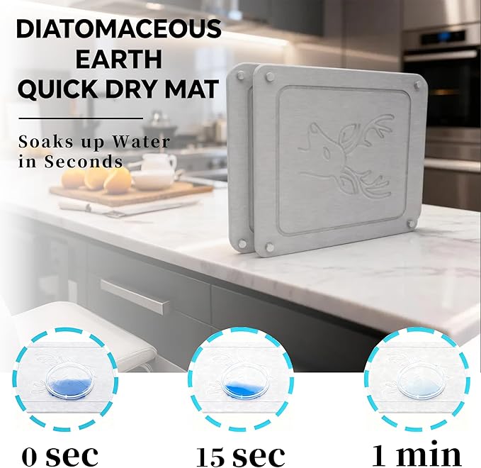2Pcs Nesting Stone Dish Drying Mat - Diatomaceous Earth Fast Dry Kitchen Counter Mat, Non-Slip Heat-Resistant Drying Stone For Kitchen/Bathroom/Outdoor/Pet Bowls - Light Gray