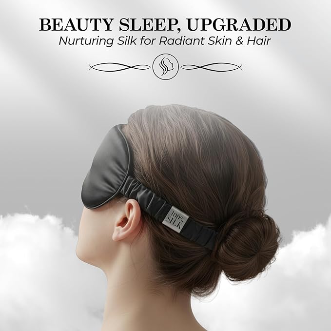 SLEEP SANCTUARY 100% Pure Mulberry Silk Sleep Mask - 22 Momme Light Blocking 3D Contour Silk Eye Mask for Sleeping - Secure Fit for Side Sleepers, Women & Men - Cloud Soft (Black)