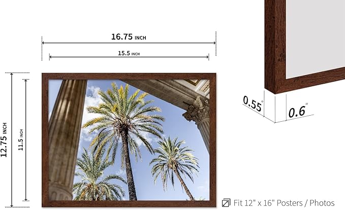 Monem Art Palermo Palm Trees Sicily Print - Tropical European Architecture Poster - Wall Decor for Living Room, Bedroom or Office - 12x16 Brown Framed Wall Art by Mareike Bohmer