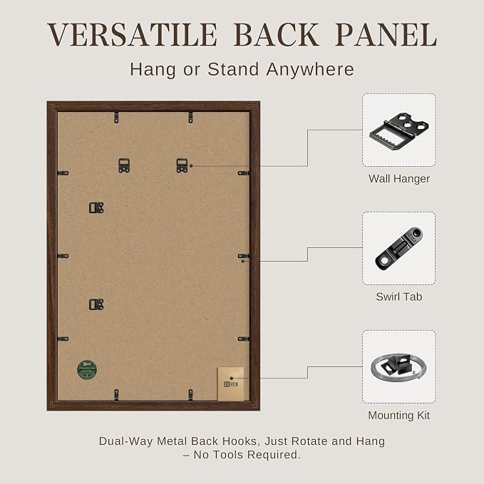 VCK 20x30 Poster Frame 3 Pack - Brown Solid Wood Picture Frames, Exclusive Wood Grain Picture Frames, Wall Hanging