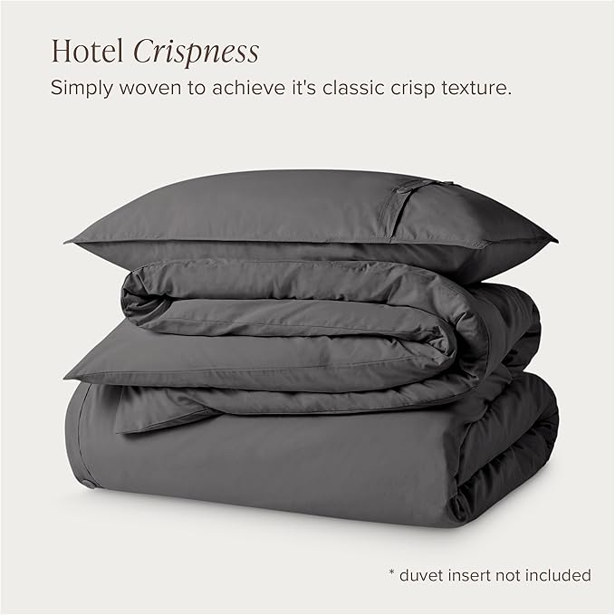 Bare Home 100% Organic Cotton Extra Long Duvet Cover Set - Crisp Percale Weave - Lightweight & Breathable - Cooling Duvet Cover Set (Twin/Twin XL, Grey)