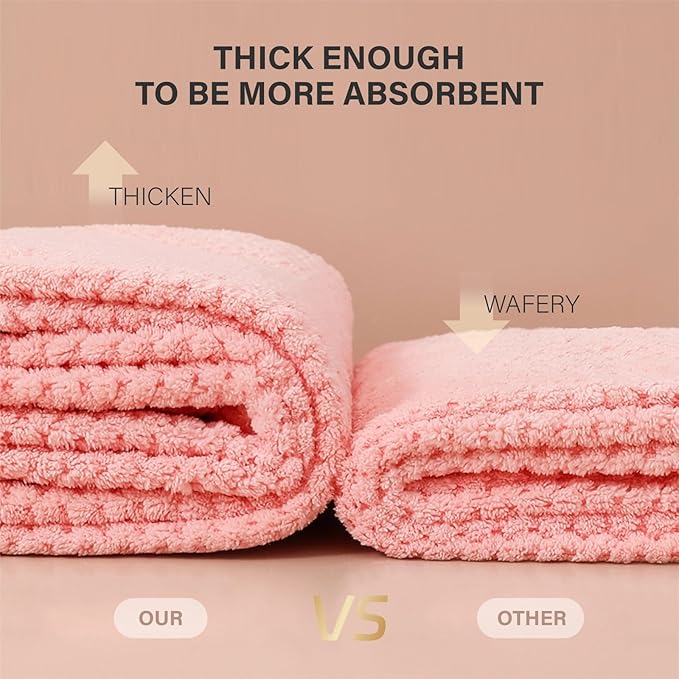MaopaoBeauty 2 Pack Microfiber Hair Towel Wrap for Women, Lint Free Quick Drying Hair Turban for All Hair Style, Absorbent and Lightweight Hair Towel for Daily Use, Hot Pink