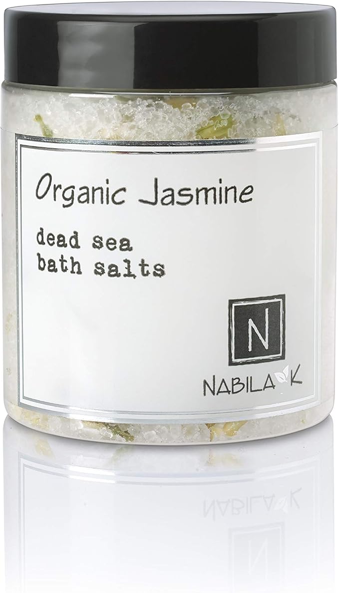 Organic Jasmine Bath Salts for Women & Men - Dead Sea Salt & Epsom Salt Soak and Scrub - Organic Jasmine Buds & Essential Oil, Cruelty-Free, Sulfate-Free | 8 oz | Nabila K