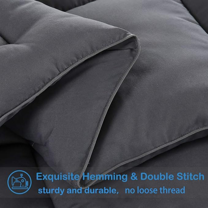 EASELAND Oversized Queen Down Alternative Comforter - Quilted Duvet Insert for All Seasons, Soft Lightweight with Corner Tabs, Summer Winter Warm Bedding, Dark Grey 98×98 Inches