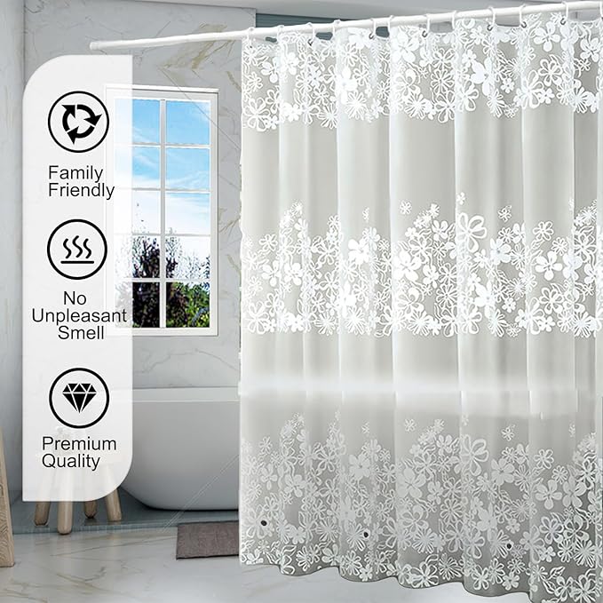 TIKABC Shower Curtain Liner, 4G PEVA Shower Liner, Plastic Waterproof Shower Curtains, 72x72 inch with Grommet Holes 3 Magnetic Weights