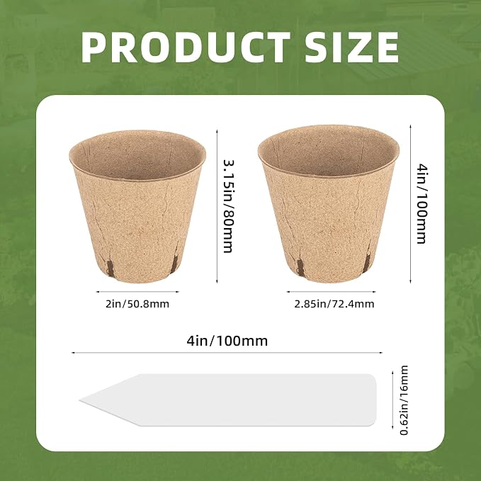 CLEANGOR 70Pcs Biodegradable 4” Peat Pots with 70Pcs Plant Labels | Biodegradable Seed Starter Pots with Drainage Holes, Nursery Pots for Seedlings, Herbs, Vegetables, Flowers, Gardening Kit