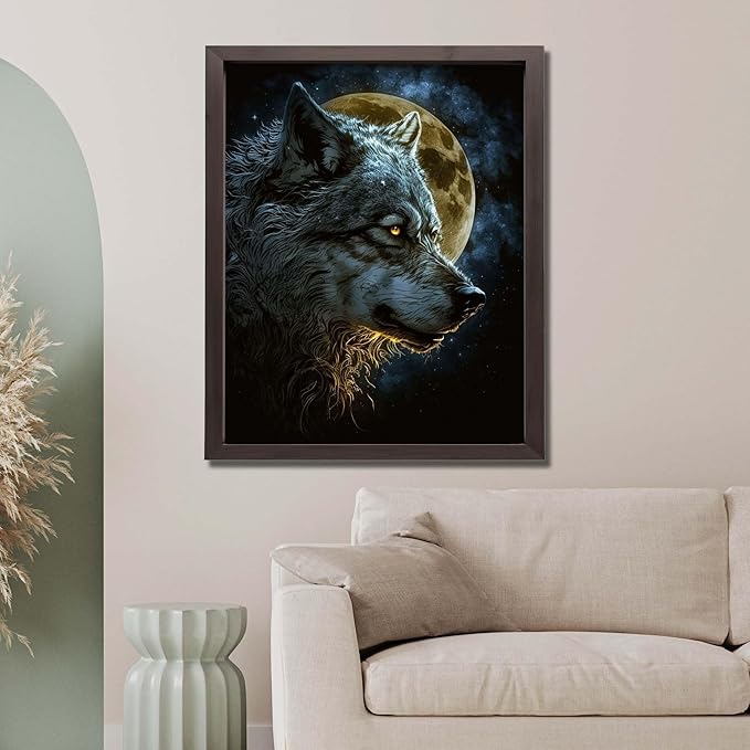 InkFlow Posters Wolf Poster - Majestic Wolf Under Full Moon - Nighttime Wildlife Art for Living Room, Bedroom, Home - Mystical Forest Graphic Print - 11x14 Unframed Canvas Print