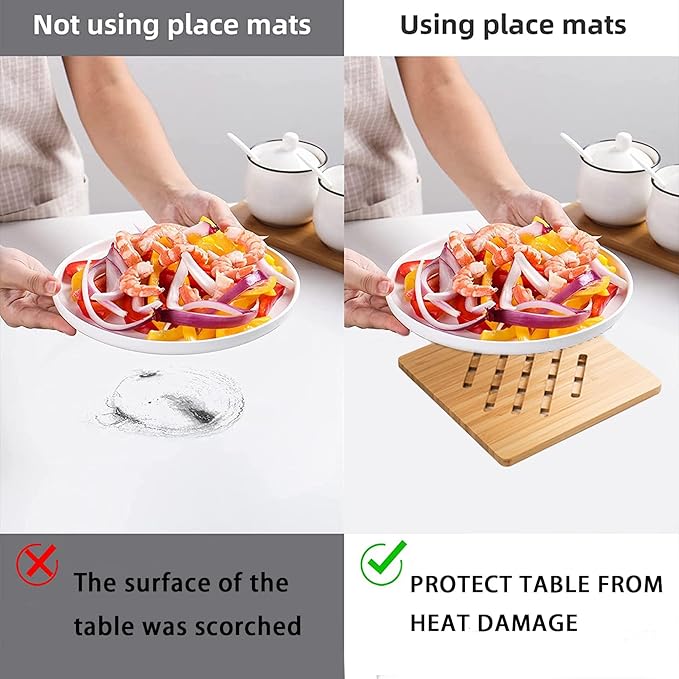 Bamboo Trivet,Hot Pads Trivet Natural Mat Set for Hot Dishes/Bowl/Teapot/Hot Pot Holders 4 Square 4 Roundness 2 Storage rackden