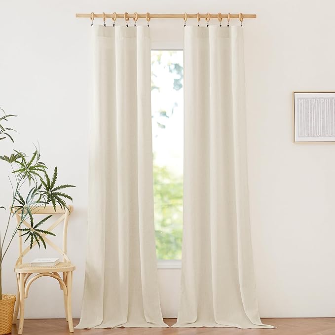 NICETOWN Natural Linen Bedroom Curtains 84 inches Long, Rod Pocket & Back Tab Thick Flax Window Treatments Privacy Assured with Light Filtering for Living Room, W34 x L84, 2 Panels