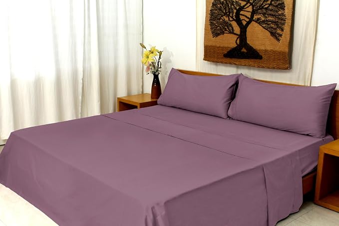 Organic Cotton Long Staple Silky Soft Single Pick Sateen Bed Sheet Set - Luxurious & Premium Hotel Quality - GOTS Certified - Solid Dyed (Burgundy, Queen (U.S. Standard))