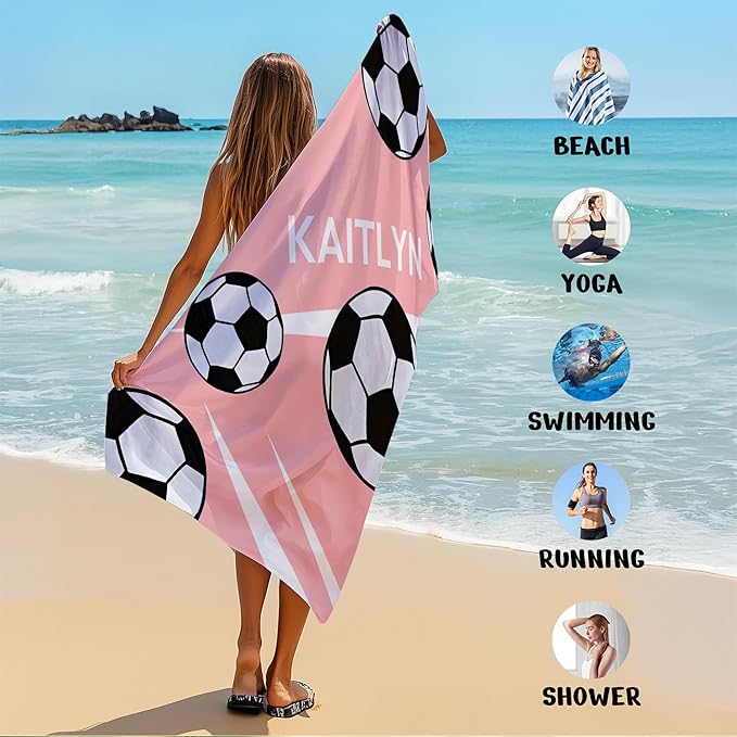 Personalized Beach Towel With Name, Custom Beach Towel with Text, Customized Football Microfiber Pool Towel, Quick Dry & Absorbent Swim Towel for Adult,Anniversary, Birthday, Summer Holiday,vacation
