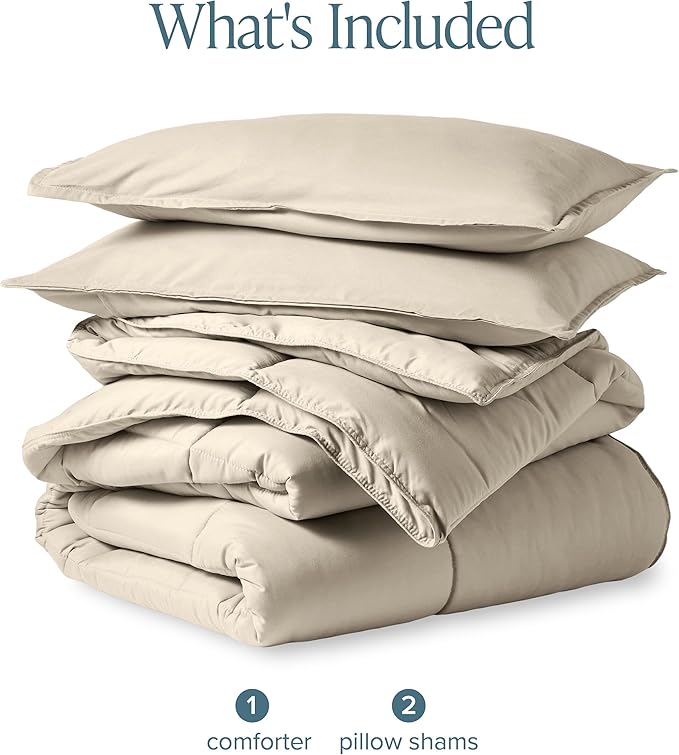 Bare Home Comforter Set - Oversized Queen Size - Ultra-Soft - Goose Down Alternative - Premium 1800 Series - All Season Warmth (Oversized Queen, Sand)