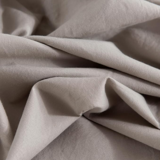 NEXHOME PRO Duvet Cover Full 100% Washed Cotton Linen Feel Textured Organic Natural 3 Pieces Bedding Set with Zipper Closure and Corner Ties, Breathable(Taupe Grey)